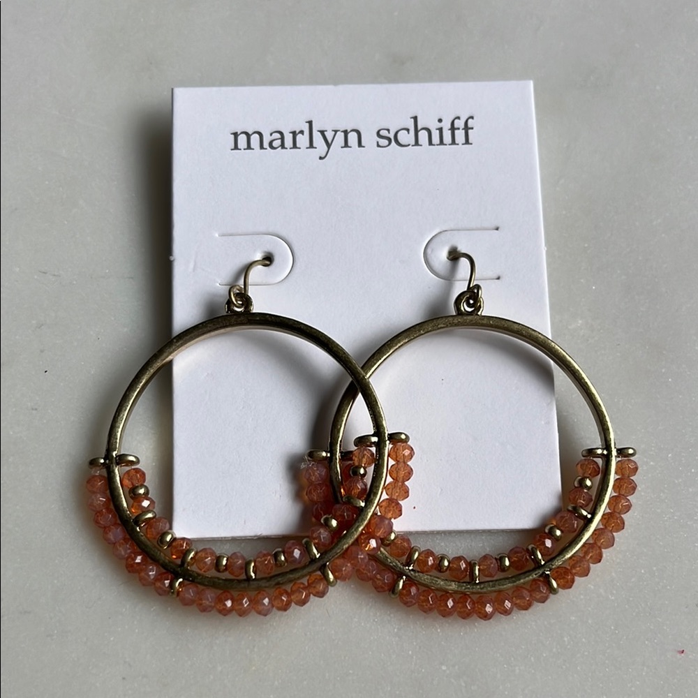 Marlyn Schiff Gold Hoop Earrings with Peach Beads